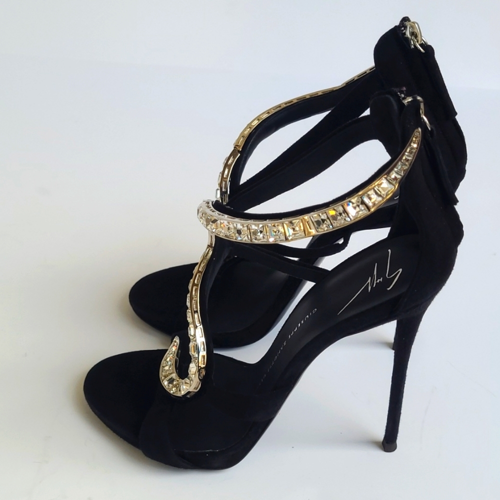 Giuseppe Zanotti Venere Crystal Suede Open Toed Heels - Picture 3 of 12